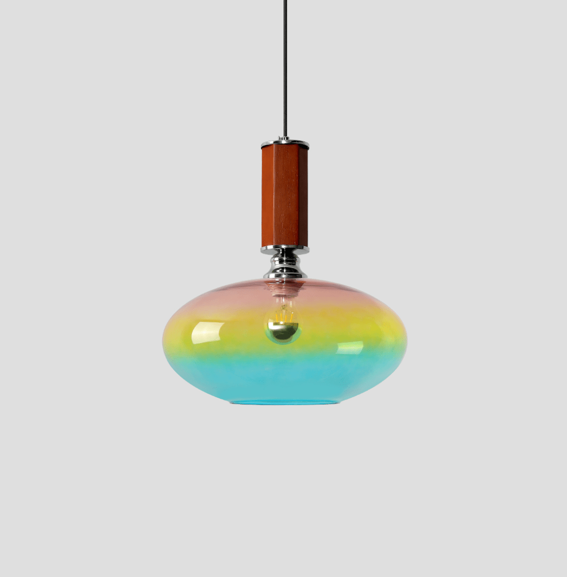 Tilio Iridescent Glass Pendant Light with Walnut Accent