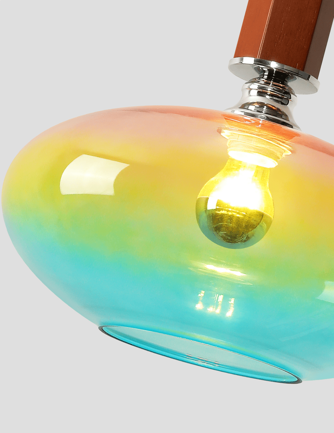 Tilio Iridescent Glass Pendant Light with Walnut Accent