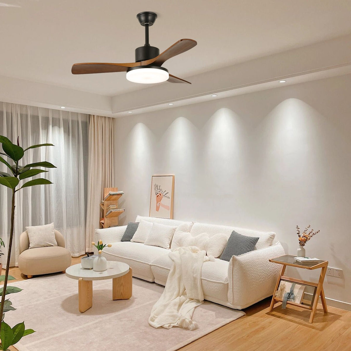 Morty Adams Wooden Ceiling Fan with Integrated LED Light, 48" & 52" Options