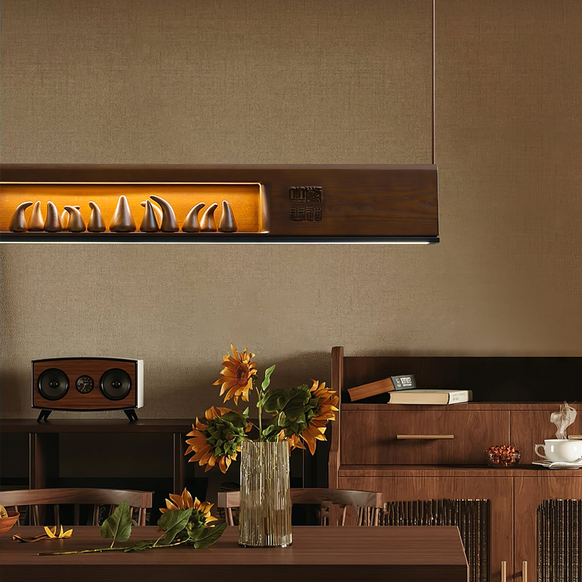 Timber Horizon LED Pendant Light – Modern Wood Sculptural Chandelier