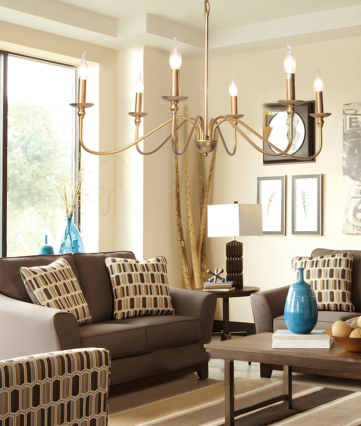 Sculpted Candle Chandelier in Antique Brass, Matte Black, or Brushed Nickel