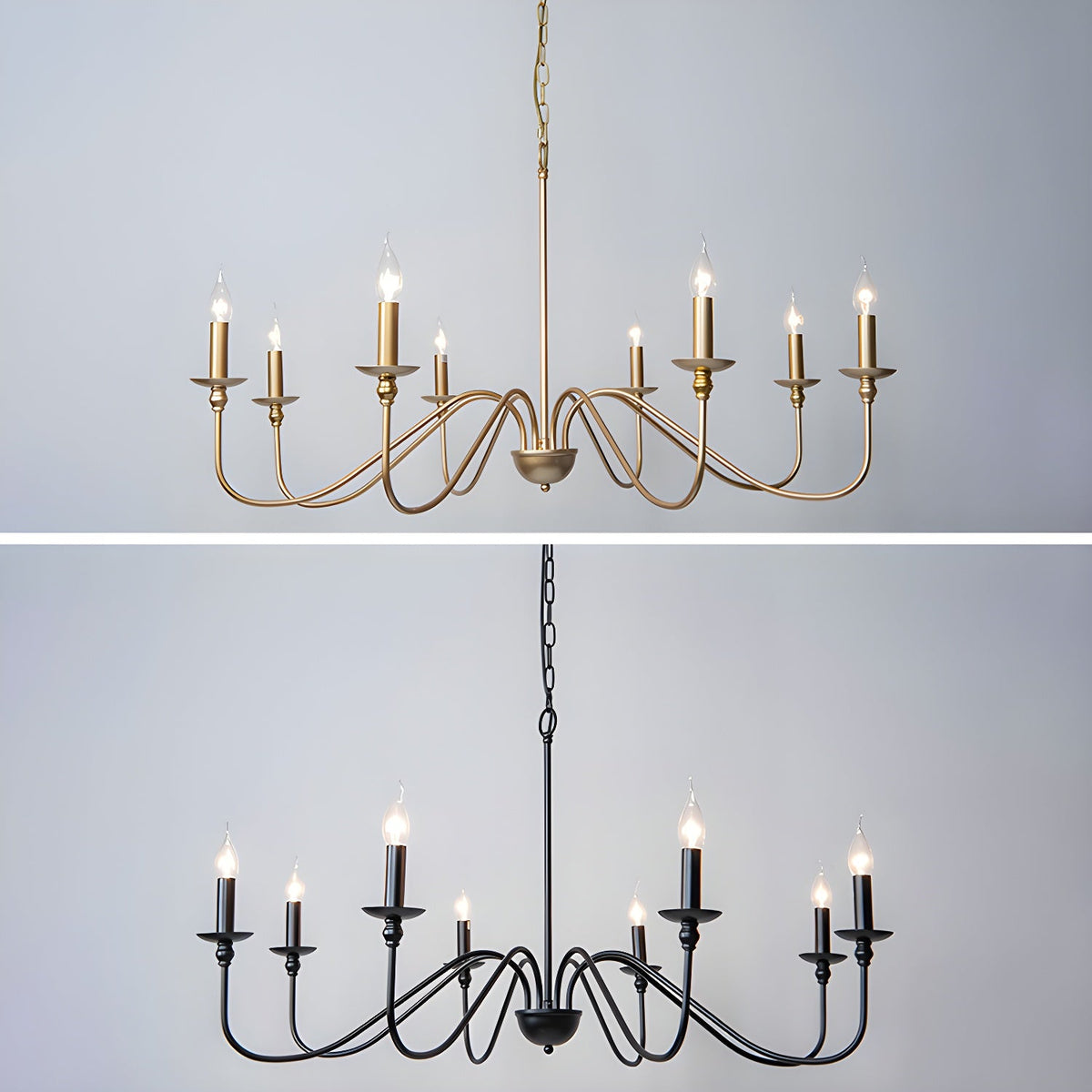 Sculpted Candle Chandelier in Antique Brass, Matte Black, or Brushed Nickel
