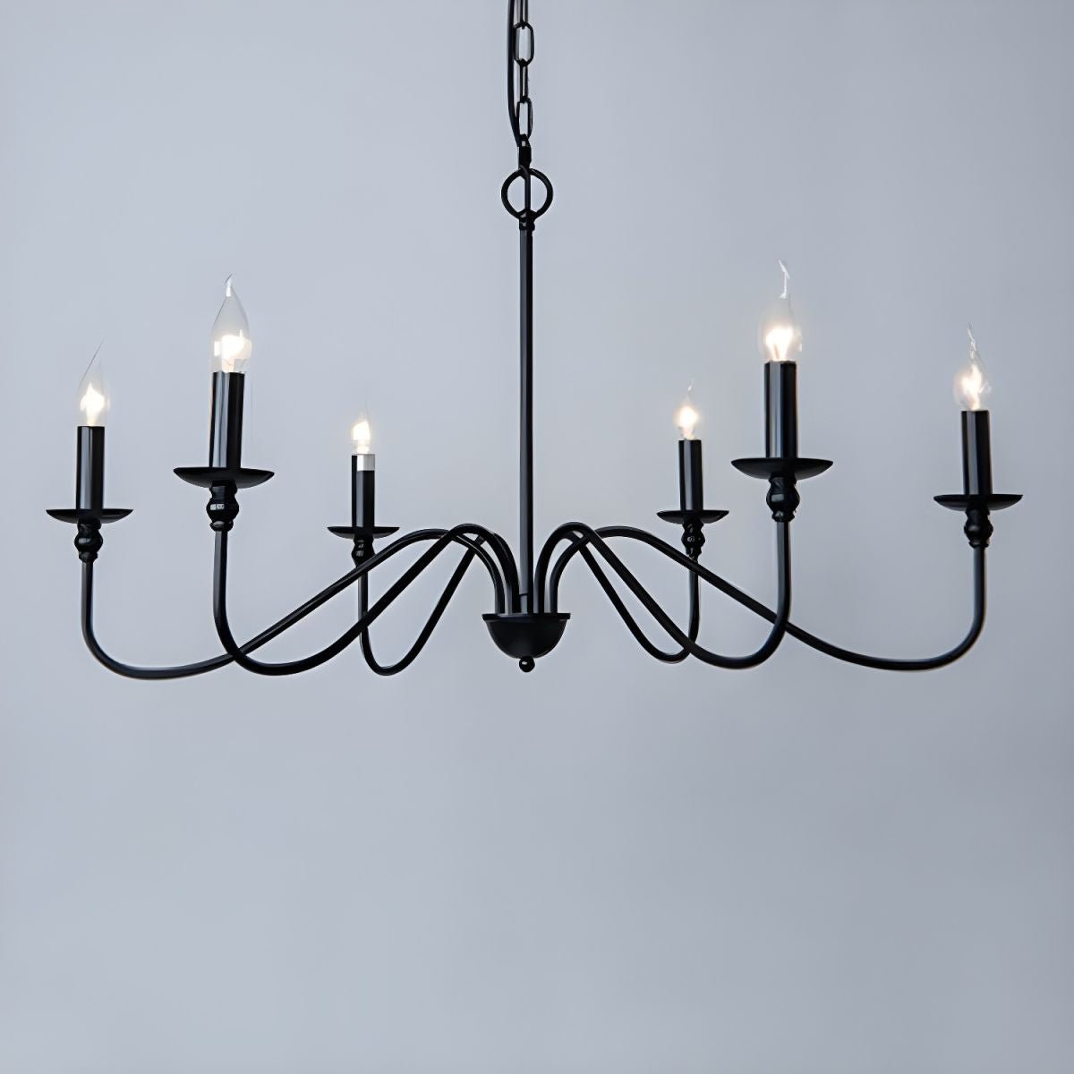 Sculpted Candle Chandelier in Antique Brass, Matte Black, or Brushed Nickel