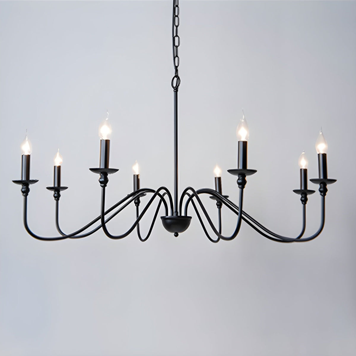 Sculpted Candle Chandelier in Antique Brass, Matte Black, or Brushed Nickel