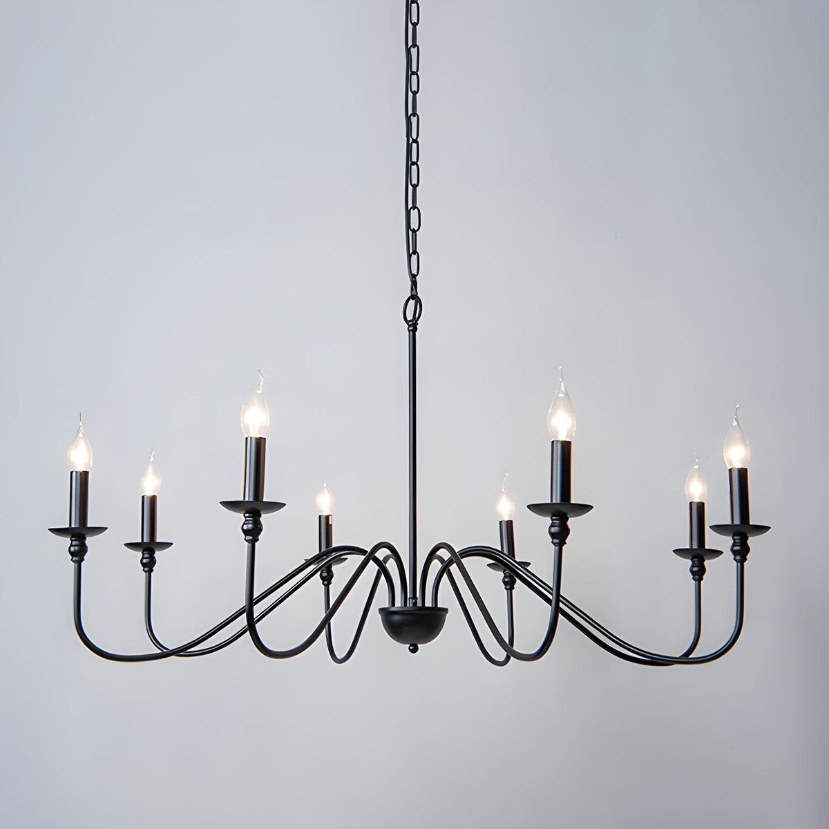 Sculpted Candle Chandelier in Antique Brass, Matte Black, or Brushed Nickel