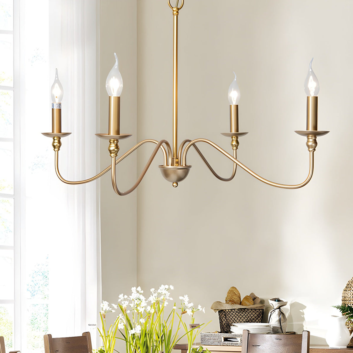 Sculpted Candle Chandelier in Antique Brass, Matte Black, or Brushed Nickel