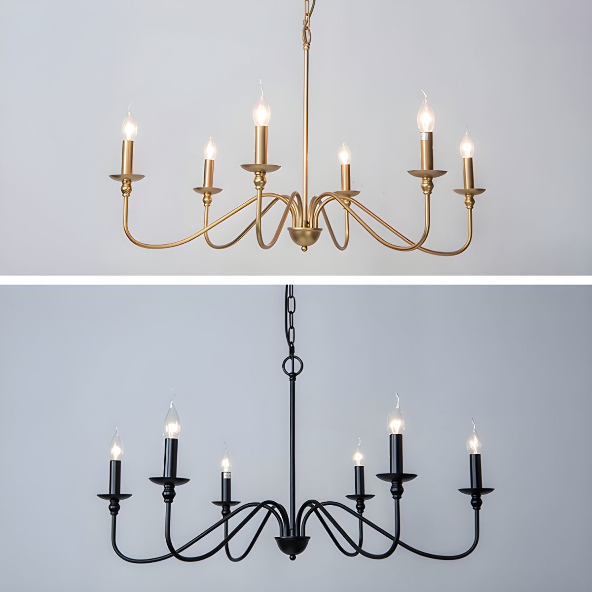 Sculpted Candle Chandelier in Antique Brass, Matte Black, or Brushed Nickel