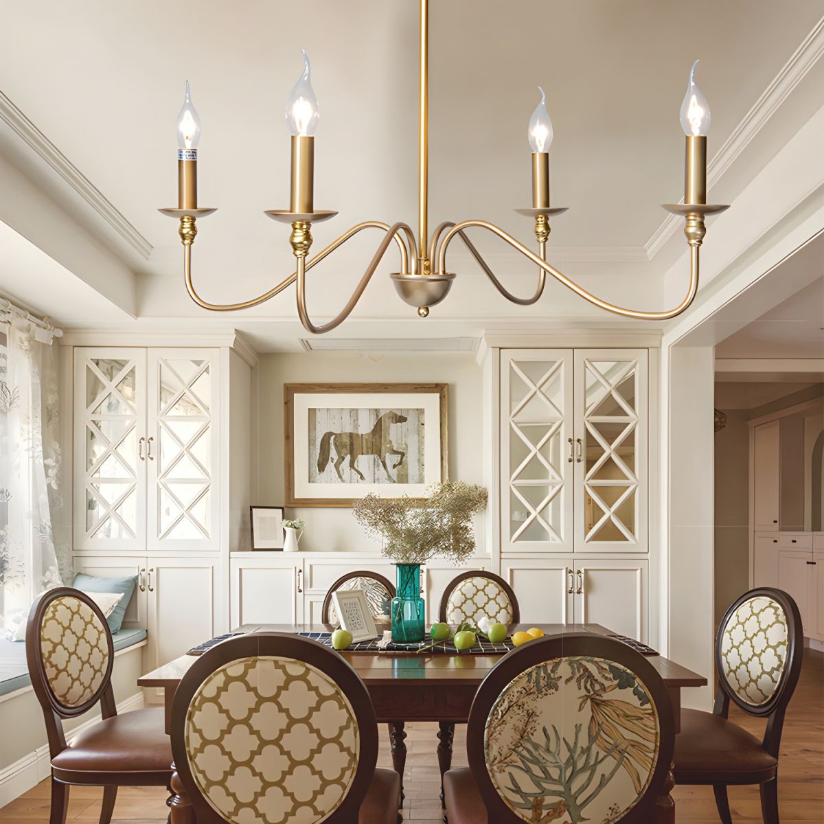Sculpted Candle Chandelier in Antique Brass, Matte Black, or Brushed Nickel