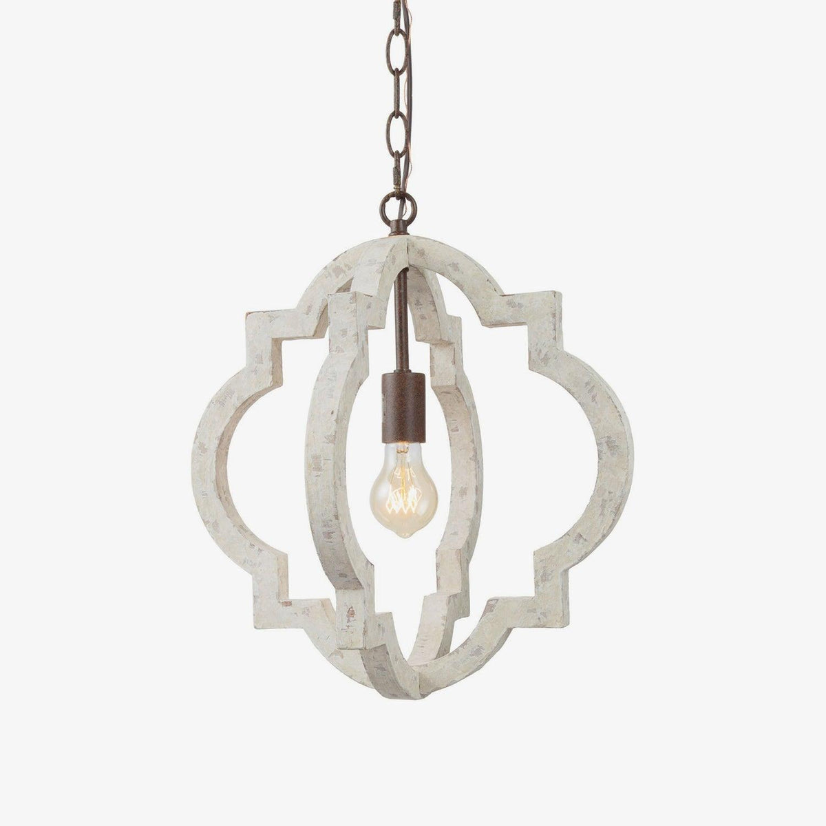 Artisan Wood Globe Chandelier with Geometric Quatrefoil Design