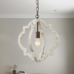 Artisan Wood Globe Chandelier with Geometric Quatrefoil Design