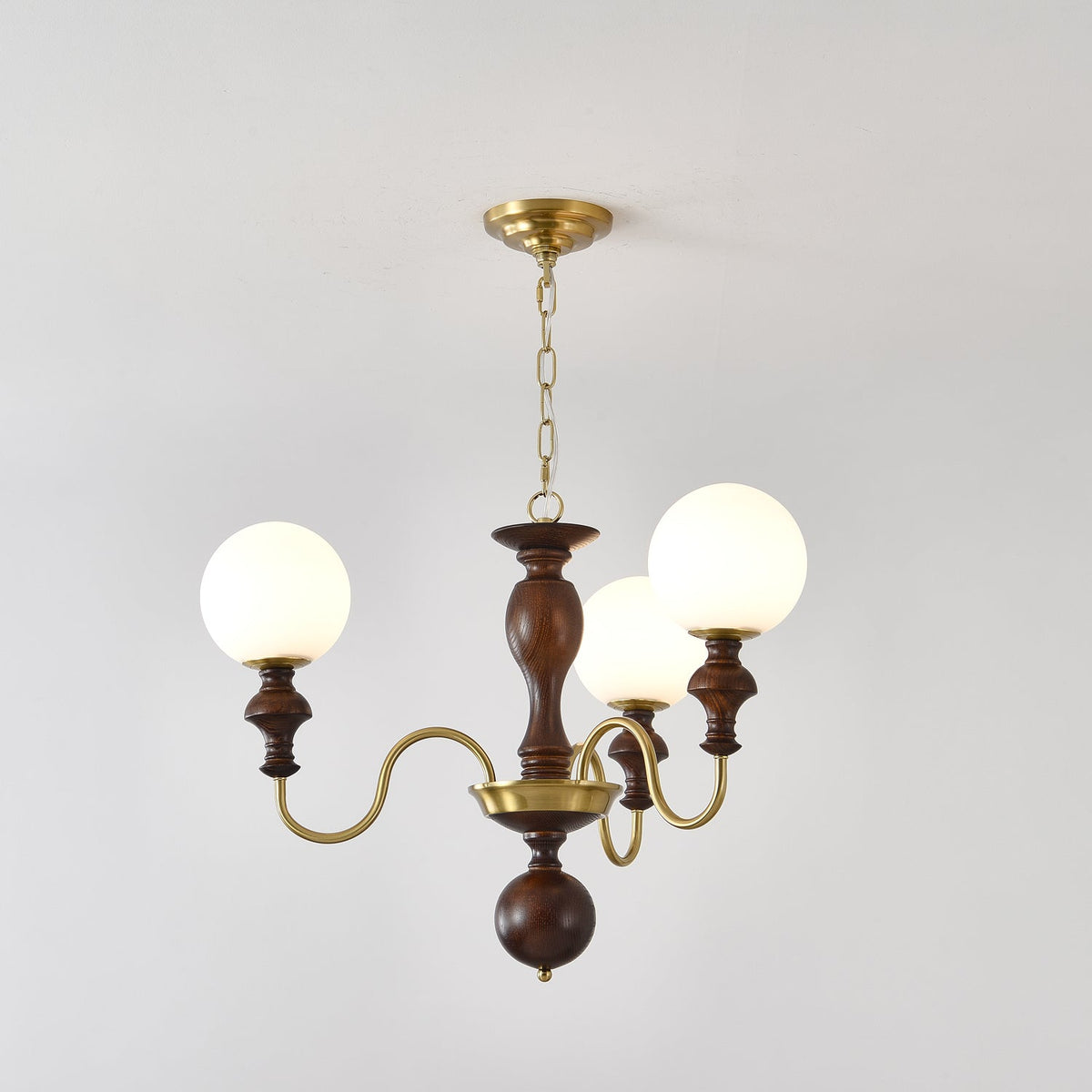 Timeless Globe Chandelier with Wood & Brass Accents – Modern Designer Pendant Light