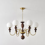 Timeless Globe Chandelier with Wood & Brass Accents – Modern Designer Pendant Light