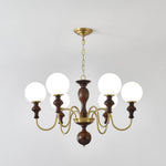 Timeless Globe Chandelier with Wood & Brass Accents – Modern Designer Pendant Light