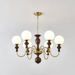 Timeless Globe Chandelier with Wood & Brass Accents – Modern Designer Pendant Light
