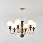 Timeless Globe Chandelier with Wood & Brass Accents – Modern Designer Pendant Light