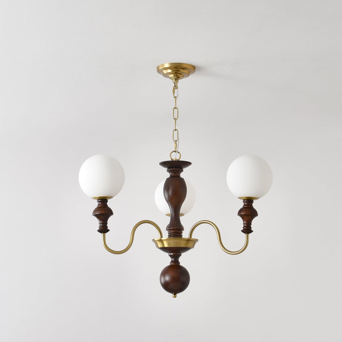 Timeless Globe Chandelier with Wood & Brass Accents – Modern Designer Pendant Light