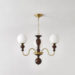 Timeless Globe Chandelier with Wood & Brass Accents – Modern Designer Pendant Light