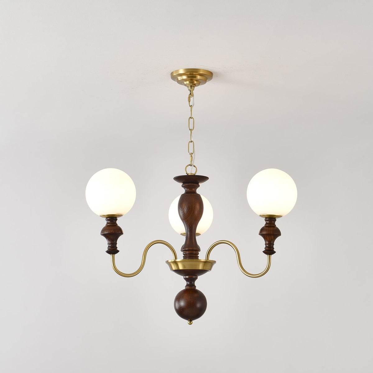 Timeless Globe Chandelier with Wood & Brass Accents – Modern Designer Pendant Light