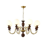 Timeless Globe Chandelier with Wood & Brass Accents – Modern Designer Pendant Light