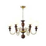 Timeless Globe Chandelier with Wood & Brass Accents – Modern Designer Pendant Light