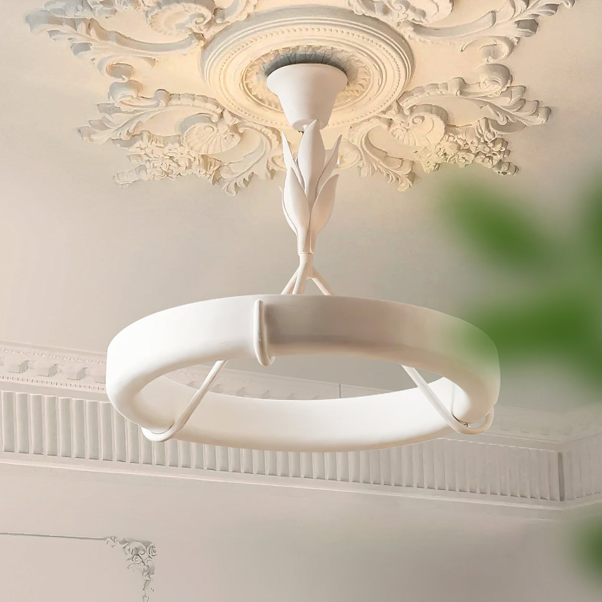 Plaster Ceiling Medallion with Integrated LED Lighting