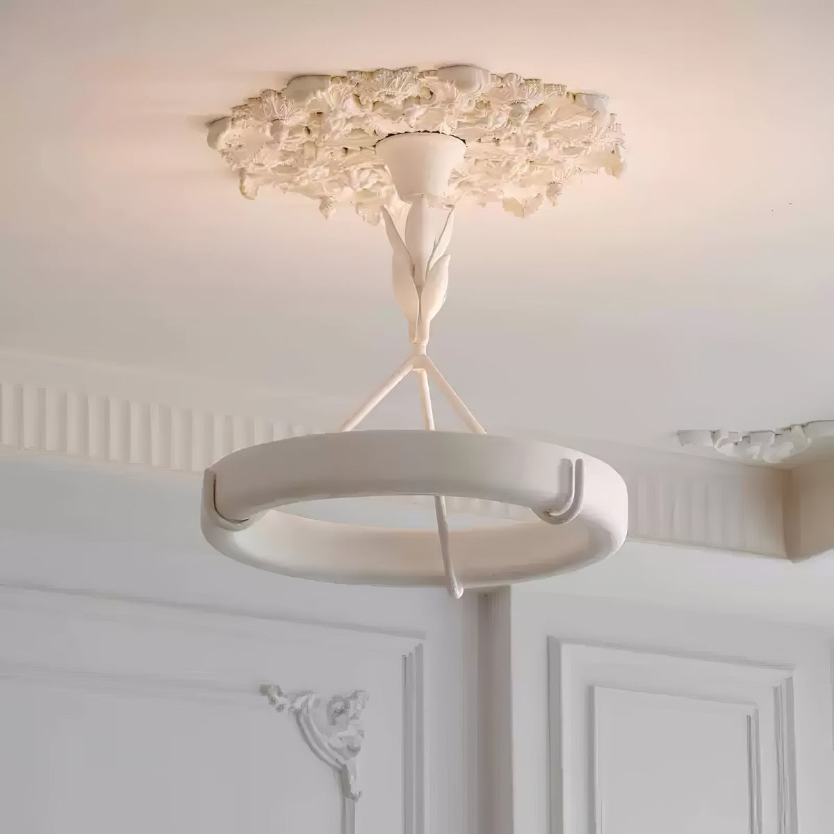 Plaster Ceiling Medallion with Integrated LED Lighting