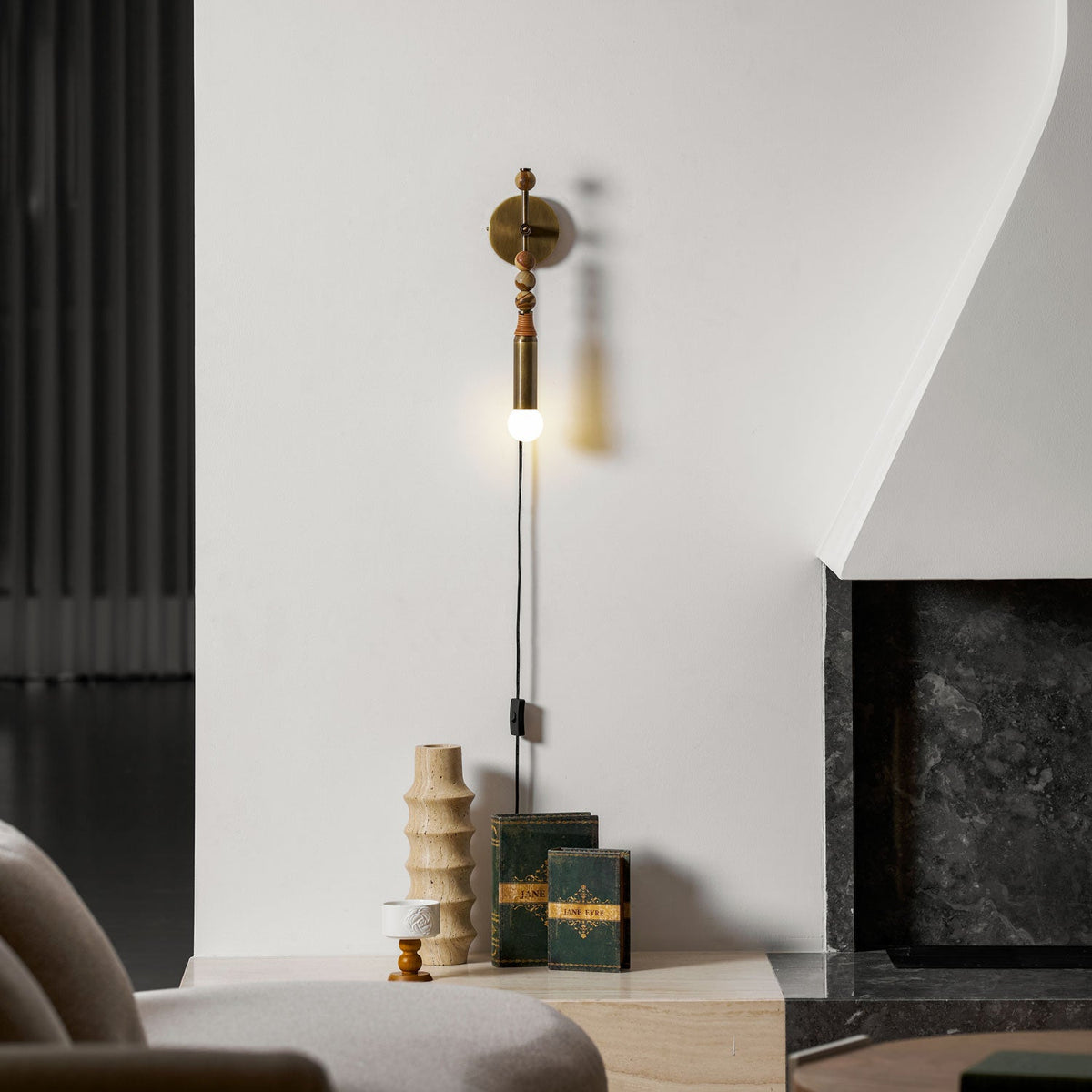 Toam Plug-In Wall Sconce with Marble and Brass Accents