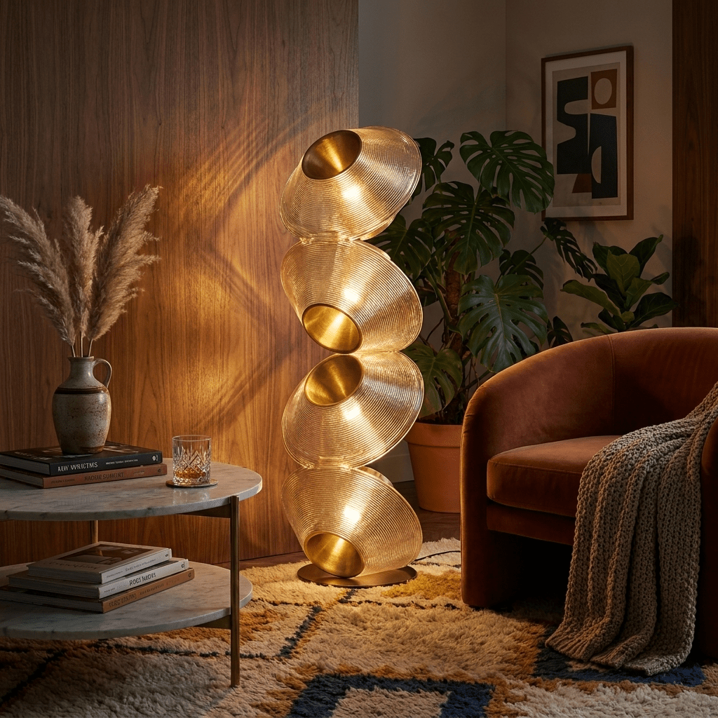 Tol Floor Lamp — Sculptural Gold Resin Totem, Modern LED Floor Light