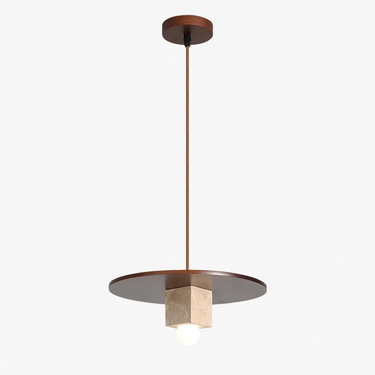 Tondo Travertine Disc Pendant Light in Walnut and Stone