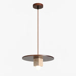 Tondo Travertine Disc Pendant Light in Walnut and Stone