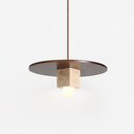 Tondo Travertine Disc Pendant Light in Walnut and Stone