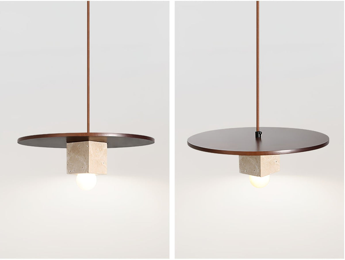Tondo Travertine Disc Pendant Light in Walnut and Stone