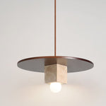 Tondo Travertine Disc Pendant Light in Walnut and Stone