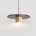 Tondo Travertine Disc Pendant Light in Walnut and Stone
