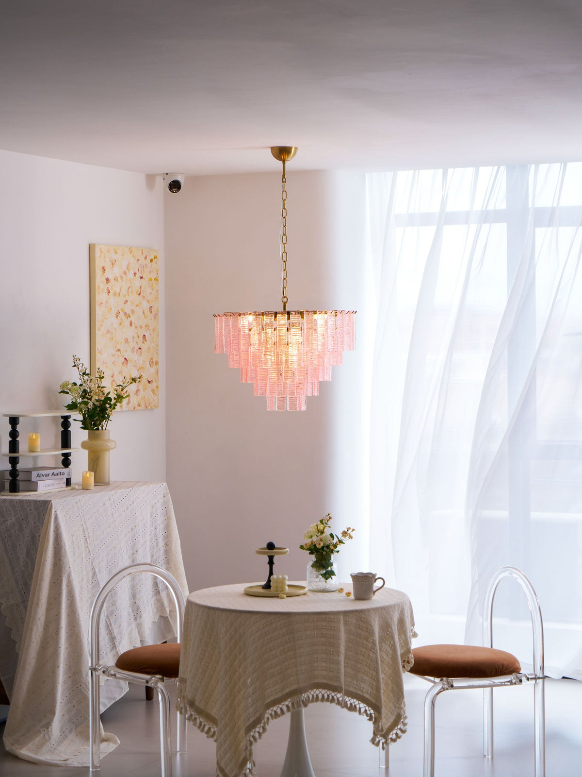 Opalora Pink Glass Chandelier | Murano-Style Gold Accent Lighting