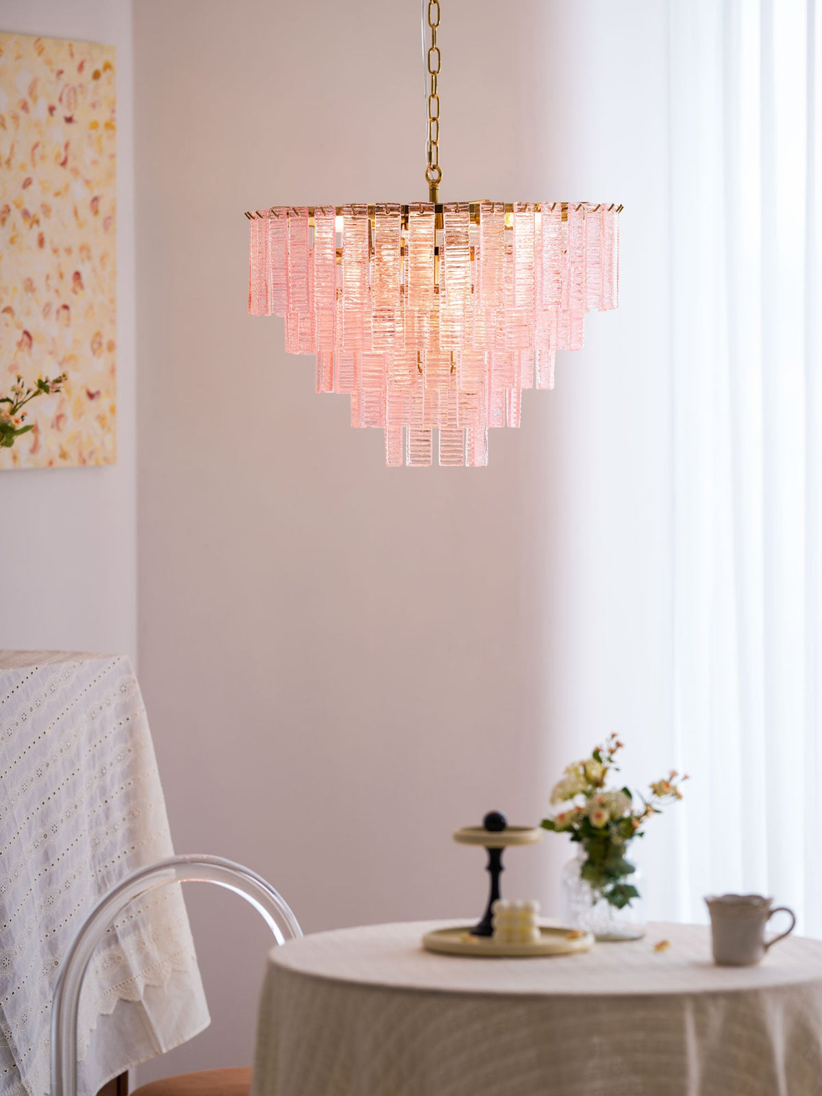 Opalora Pink Glass Chandelier | Murano-Style Gold Accent Lighting