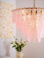 Opalora Pink Glass Chandelier | Murano-Style Gold Accent Lighting