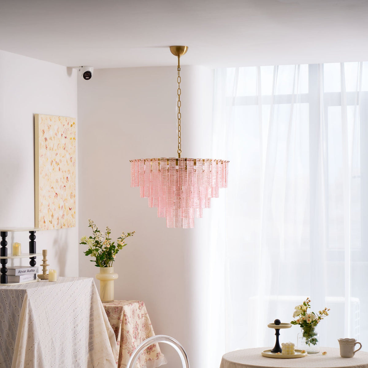Opalora Pink Glass Chandelier | Murano-Style Gold Accent Lighting