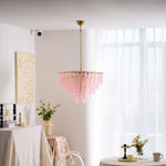 Opalora Pink Glass Chandelier | Murano-Style Gold Accent Lighting
