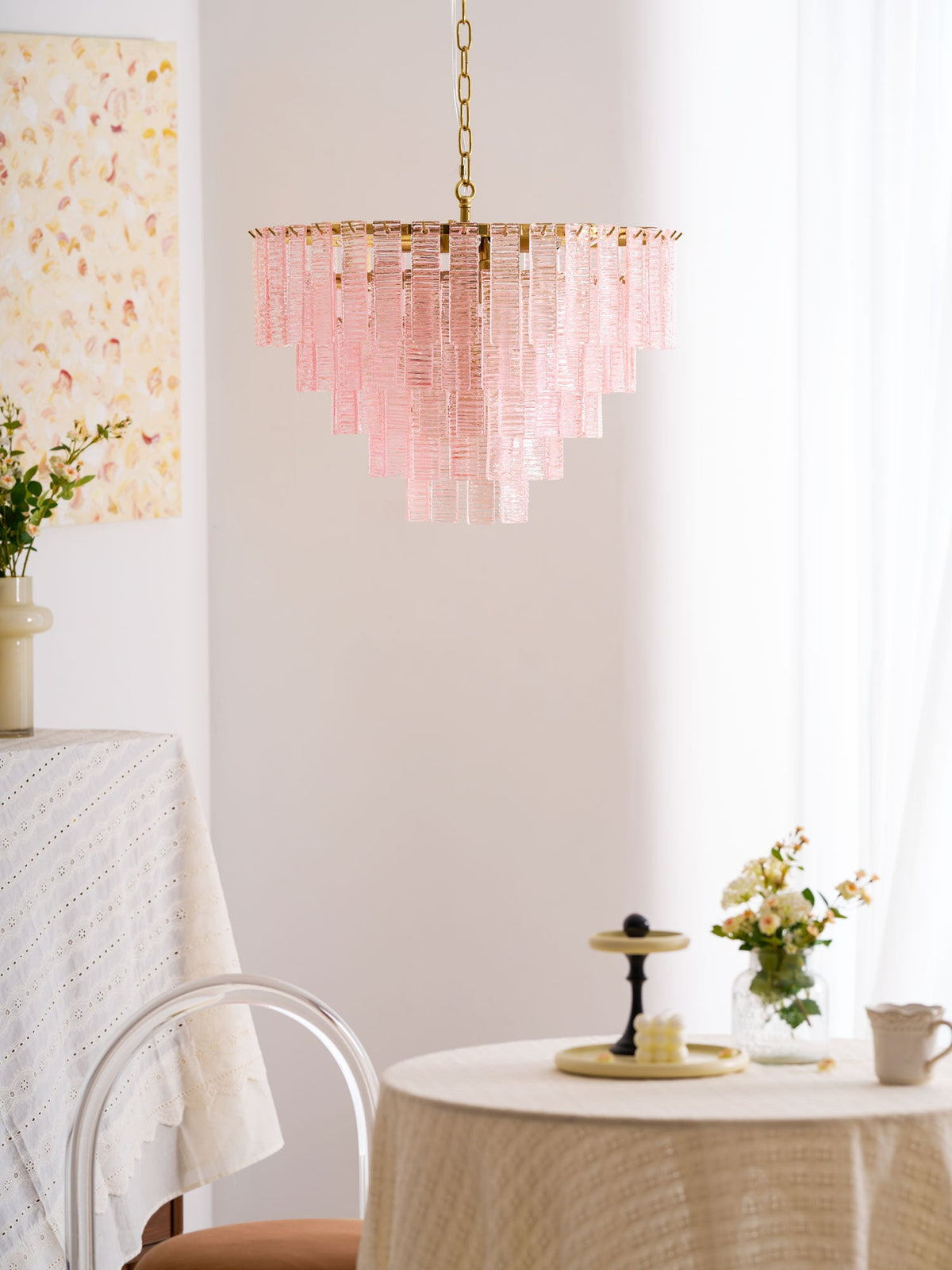 Opalora Pink Glass Chandelier | Murano-Style Gold Accent Lighting