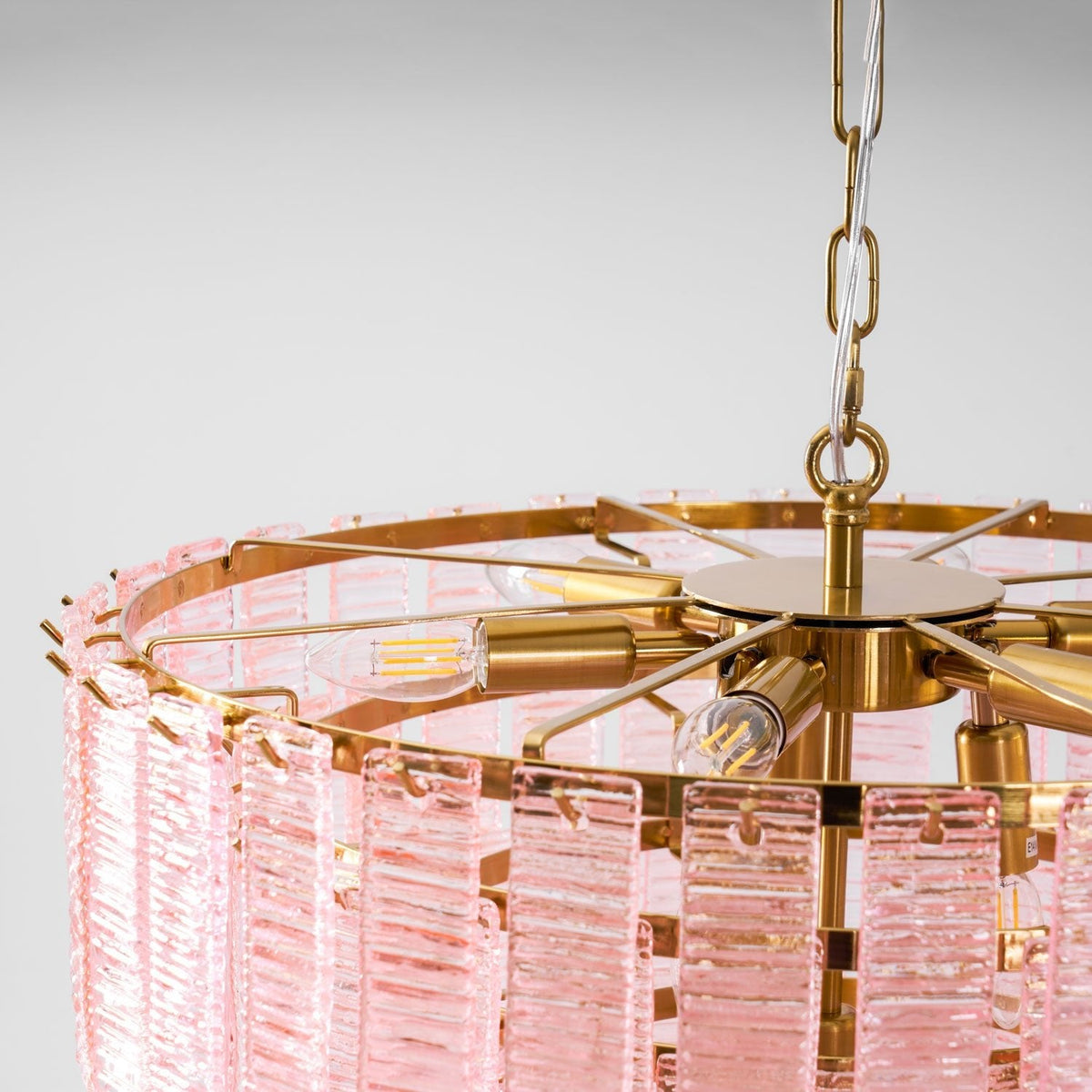 Opalora Pink Glass Chandelier | Murano-Style Gold Accent Lighting