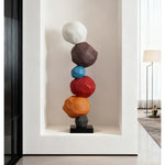 Totem Balance Art Sculpture – Colorful Fiberglass Decorative Piece for Modern Interiors