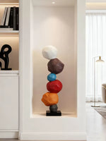 Totem Balance Art Sculpture – Colorful Fiberglass Decorative Piece for Modern Interiors