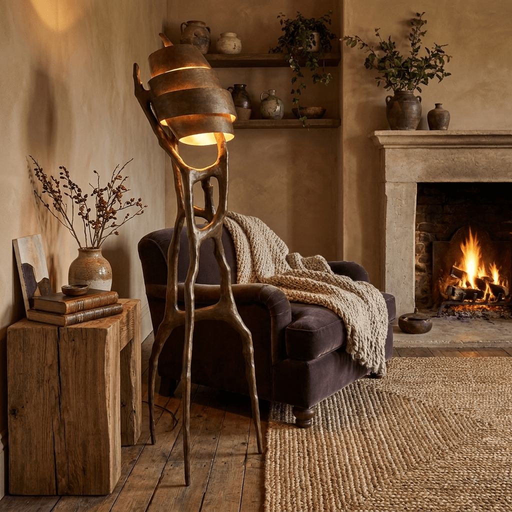 Totem Rise Sculptural Floor Lamp in Bronze and Gold