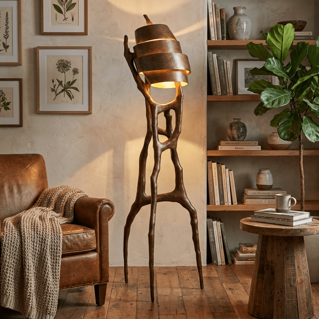 Totem Rise Sculptural Floor Lamp in Bronze and Gold