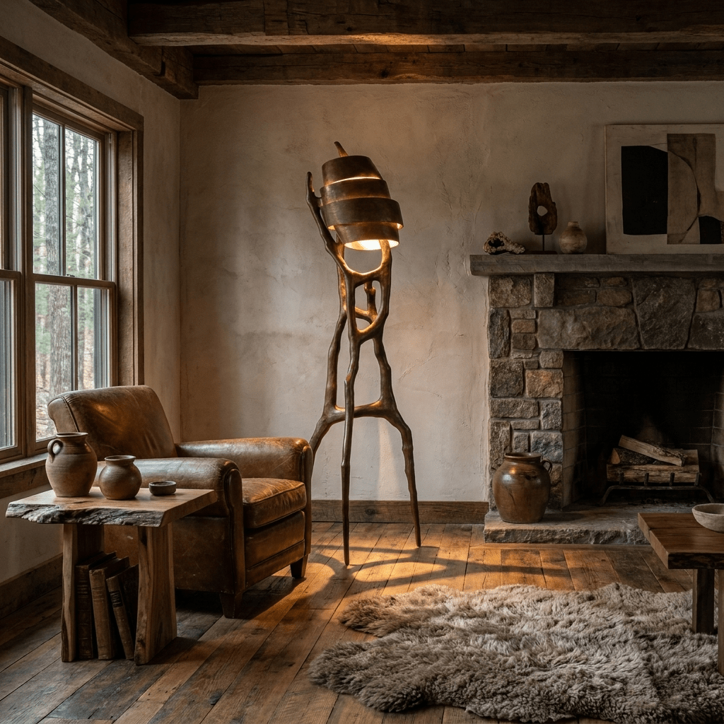 Totem Rise Sculptural Floor Lamp in Bronze and Gold