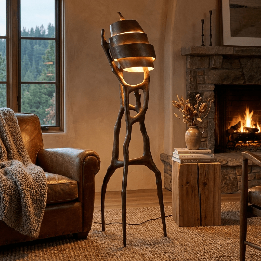 Totem Rise Sculptural Floor Lamp in Bronze and Gold
