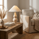 Tovelle Table Lamp in Yellow Travertine with Fabric Shade