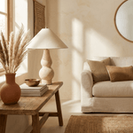 Tovelle Table Lamp in Yellow Travertine with Fabric Shade