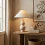 Tovelle Table Lamp in Yellow Travertine with Fabric Shade